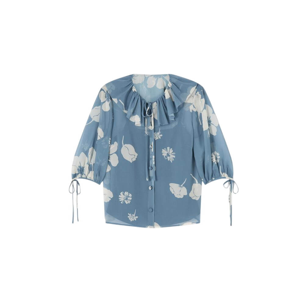 L.K. Bennett Rumi Frill Collar Block Print Blouse